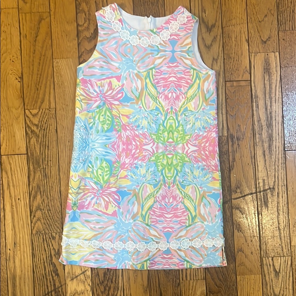 Casual Pink and Blue Dress with Watercolor Floral Pattern